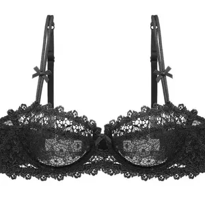 Conjunto de sujetador de encaje europeo, media copa semitransparente ultrafina, sujetadores Pure Desire para pecho pequeño, ropa interior cómoda antiflacidez