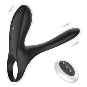 Anel peniano vibrador com controle remoto sem fio, estimulação do clitóris, atraso na ejaculação, ampliação da ereção para homens, brinquedos sexuais masculinos