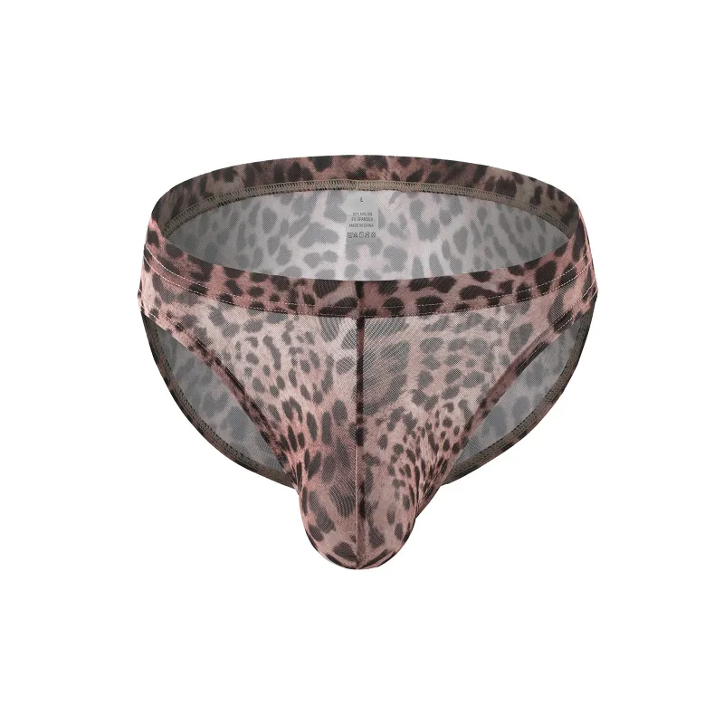 Menn Sexy truser Undertøy Mesh Sheer Ultra-tynne underbukser Stor penis pose se gjennom truser Leopard Bikini