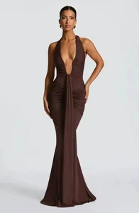 Giyu Seksi Akşam Kulübü Parti Elbiseler Kadın 2025 Yaz Dantelli Bodycon Elbise Derin V Boyun Halter Dökümlü Backless Zarif Elbise