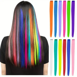 12 bucăți/pachet, colorate curcubeu, 22 inch, extensii de păr cu clips, posturi sintetice lungi și drepte pentru femei, fete, pentru petrecere