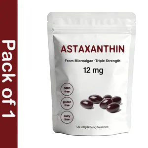 Astaxanthin 12mg Suplemen Antioksidan Softgels untuk Wanita Lelaki Premium Triple Strength Formula | Bukan GMO Tanpa Gluten Tanpa Soya