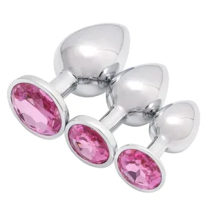 Luxury Metal Anal Plug Set Jewel Butt Trainer Kit Adult Toys for Men Women Couples Beginners Sex Gifts Large Medium Small Pink