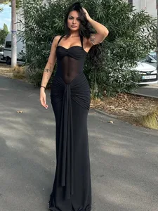 Nibber Halter Mesh Patchwork Kleid Frauen Sommer Trend Off Schulter Backless Geraffte Band Mitternacht Prom Party Hipster Vestidos