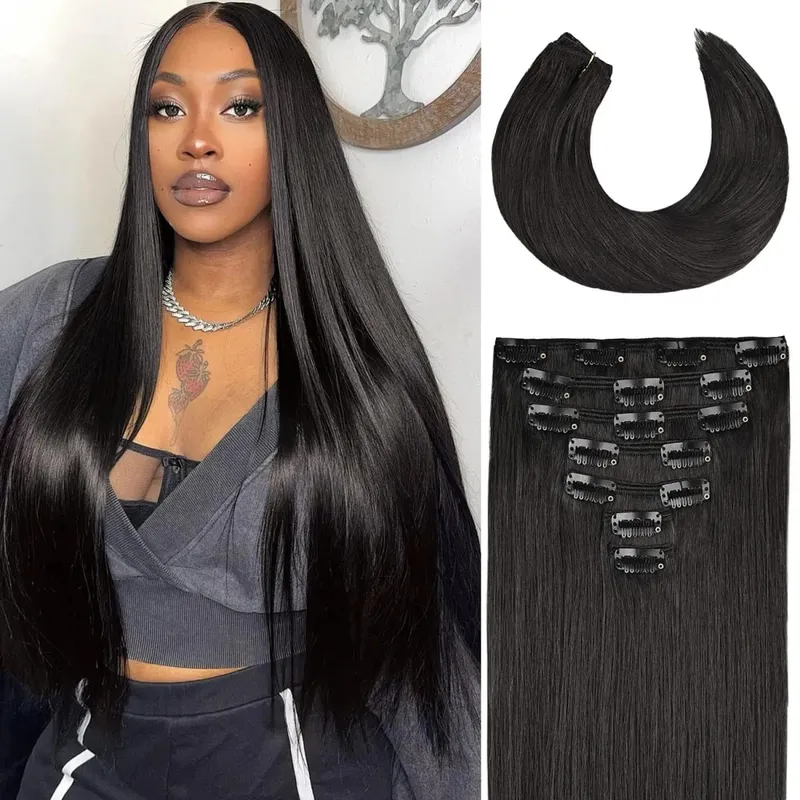 18/20/22inch Clip in Hair Extension 16 Cards 7pcs Straight Hair Clip-in Hair Extension Set for Women Synthetic Hair