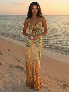 Vintage potisk Šaty bez rukávů s nepravidelným lemem Dámské Sexy bez zad s vysokým pasem Slim Fit Vestidos Letní Dáma Dovolená Plážové Oblečení