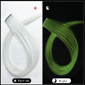 Clip pentru extensii de păr care strălucește în întuneric de 20 inch Posturi de păr colorate luminoase Agrafe de păr curcubeu de petrecere Perucă dreaptă sintetică