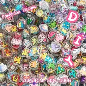 Pokemon Acrylic DIY Patch Loket Kawaii Pemotongan berbentuk khas Kartun Anime Cetakan Dua Sisi Bahan Jepit Rambut Rantai Kunci