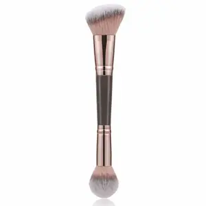 Kuas Bronzer Ujung Ganda Kuas Kontur Miring & Bulat untuk Kecantikan Pencampur Bubuk Cair Krim Concealer Perona Pipi Kosmetik
