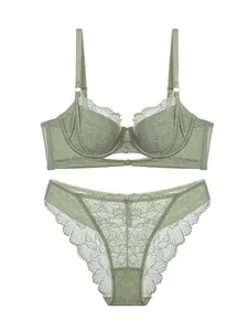 อะนิเมะลูกไม้ชุด Push Up Underwire ญี่ปุ่น Kawaii Hollowed Bralette หน้าอกขนาดเล็กเซ็กซี่ Sheer บางถ้วย Pure Girlish ชุดชั้นในชุด
