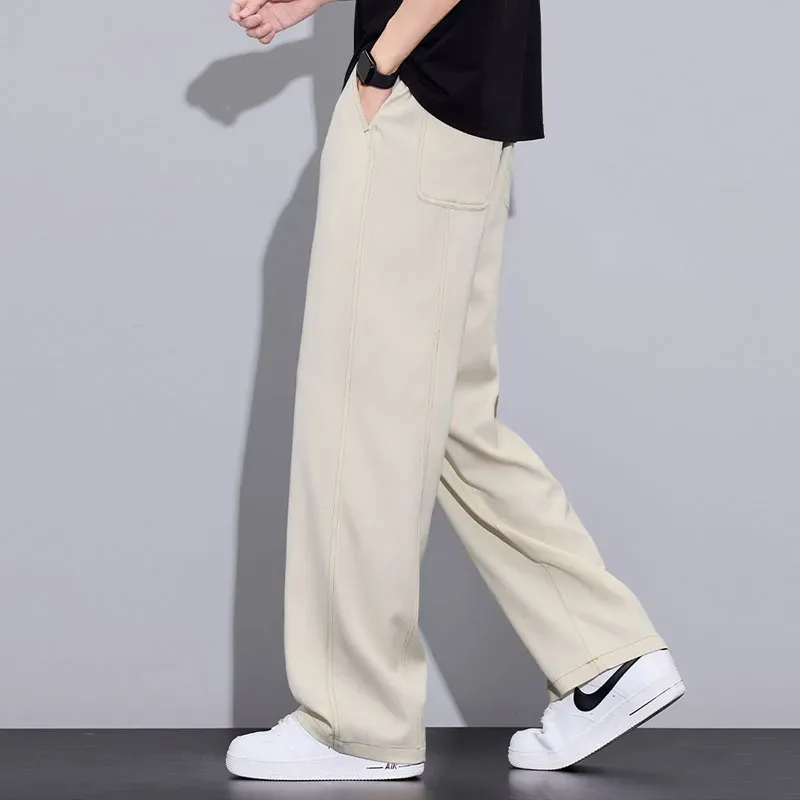 Sommer-lyocell for menn, tynne jeanser med brede ben Ice Silk Kult pustende elastisk midje Uformelt Streetwear denimbukser Daglig slitasje for menn
