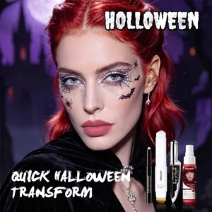5pcs Goth Halloween Makeup Set Foundation Stick Red Temporary Hair Color Spray Lip Stain Eyeshadow Stick Cosplay Party Makeup
