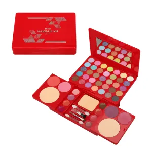 Kit Rias Set Lengkap untuk Wanita Multifungsi Semua Dalam Satu Kotak Merah 49 Warna Wajah Bibir Eye Shadow Kuas Highlighter Palet Rias