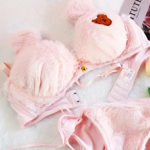 Winter schattige cartoon beer borduurwerk zoete lingerie bh's onderbroek ondergoed tweedelige sets zoete pluche set sexy vriendin cadeau
