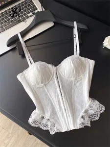 Borduren Lingerie Corset Top Dames Strap Lace Up Shapwear Flirty Hemdje Franse Kanten Ruches Hotsweet Tank Top
