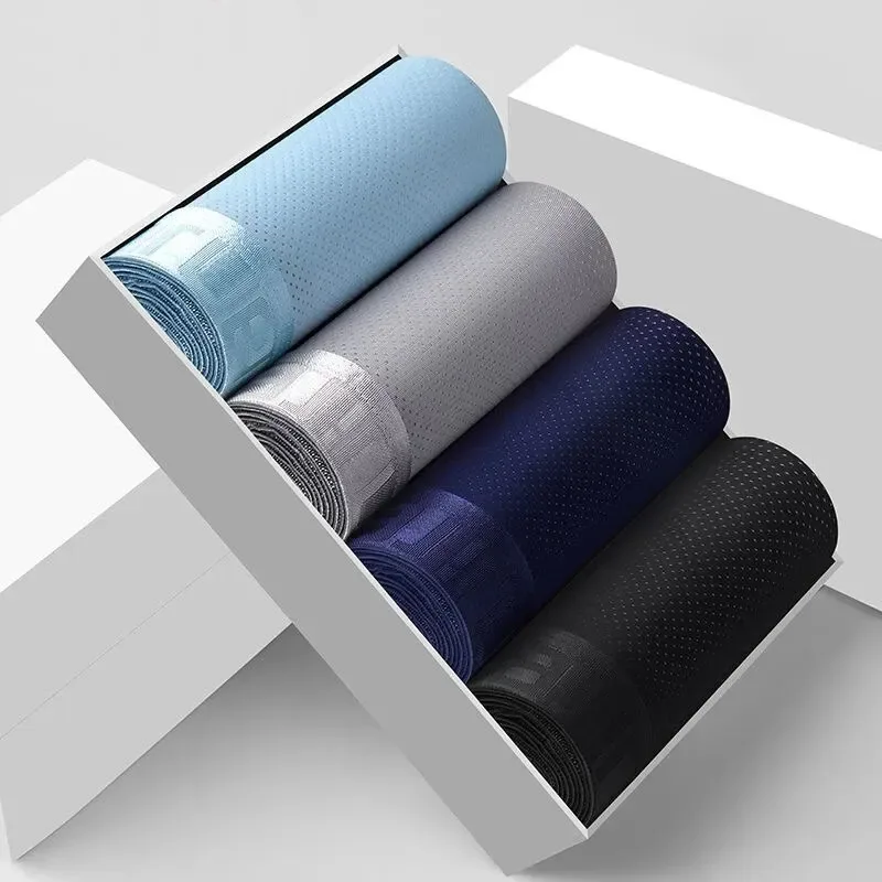 4 pezzi boxer in rete di seta ghiaccio intimo da uomo mutande fresche traspirante sexy mutandine sottili lingerie di bambù lotti all'ingrosso L-6XL 3256806582323621