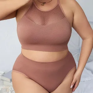 1XL-4XL 2PCS Set podprsenky Dámské Spodní prádlo Set Sexy Bralette Dámské Spodní prádlo Žebrované topy Bezešvé Bez drátěného Podprsenka Kalhotky