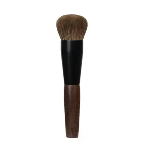 Pinceaux de maquillage professionnels faits à la main, poils de chèvre naturels doux, ronds, pour poudre de visage, manche court en bois d'ébène, T100