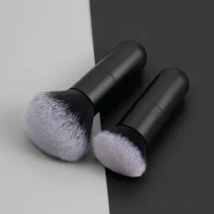 Powser-børste med stort rundt håndtak Svarte sminkebørster Fluffy Soft Professional Powder Foundation Blush Brush Kosmetisk tilbehør