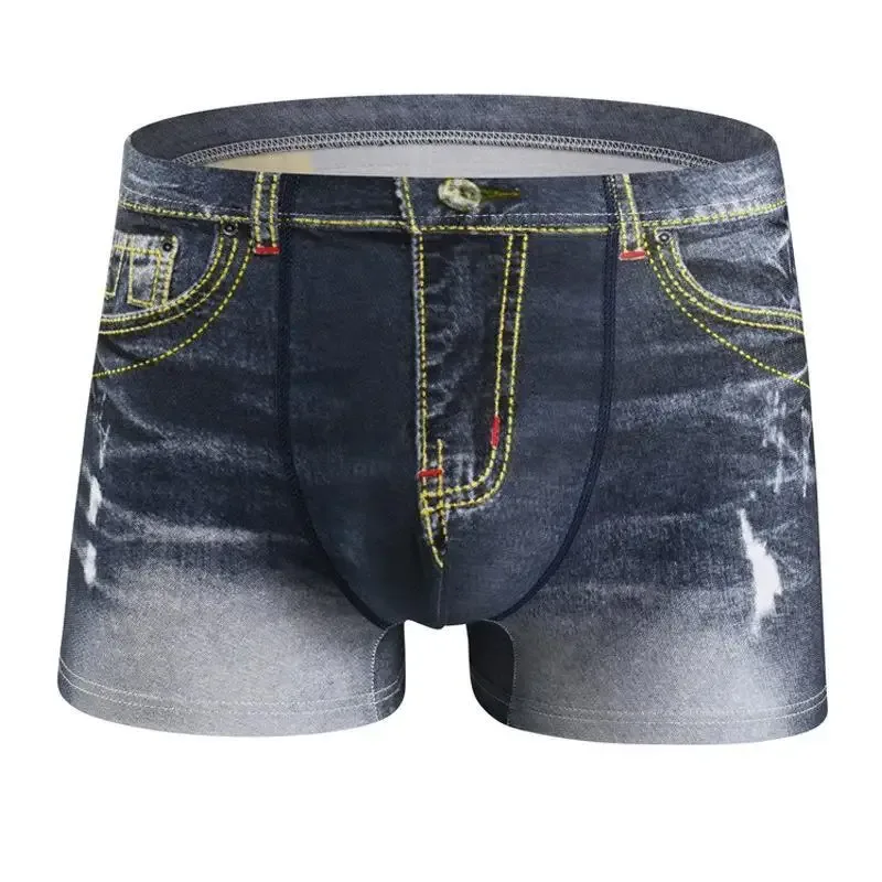 1PCS Men's underwear denim print cotton U-shaped design, breathable boxer, men's comfort cotton