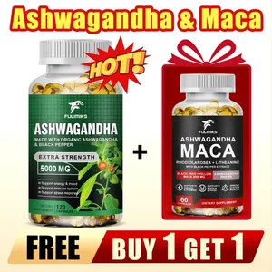 【Beli 1 Gratis 1】KSM 66 Kapsul Ekstrak Akar Ashwagandha 5000mg dengan MACA - Mendukung Kesehatan Tidur, Fokus Stres, Ener Otak