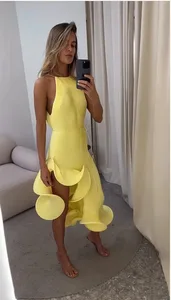 Elegantes, unregelmäßiges Rüschenhalterkleid für Damen, schick, ärmellos, schulterfrei, mit Spitze, schlankes Midi-Kleid, 2026, Damen-Abend-Party-Kleider