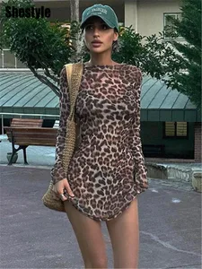 Shestyle – robe trapèze léopard Sexy pour femmes, ensemble deux pièces en maille transparente, mode extrêmement chaude, imprimé Animal de rue élégant