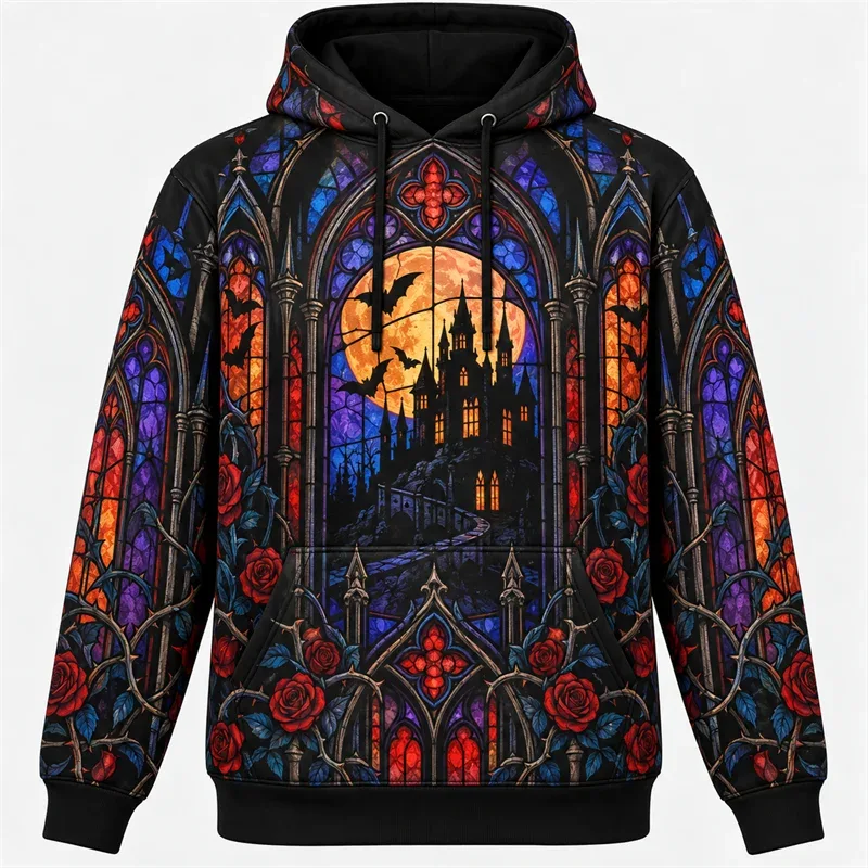 Halloween Hoodie 3D All Over Print Polyester Sweatshirt Gothic Ghost Pumpkin Bat Witch Skull Horror Streetwear Pullover Unisex