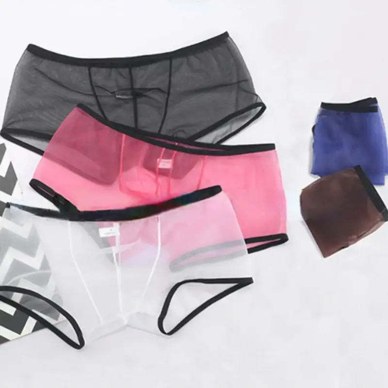 Homens ver através de cuecas boxer ultra-fino shorts u convexo bolsa cueca calcinha malha baixa ascensão transparente qucik-seco cuecas