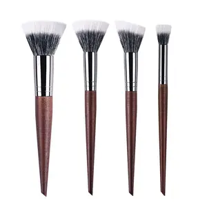 Pinceaux de maquillage professionnels réglage du contour de la poudre pinceau de maquillage multifonctionnel pointillé Blush doux poils de chèvre en bois naturel