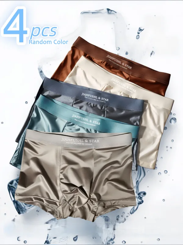4 pz/pacco di Lusso In Raso di Seta del Ghiaccio-come Boxer Estate Liscio Fresco Solido Mutande da Uomo Traspirante Mesh Biforcazione Mutandine e boxer Biancheria Intima