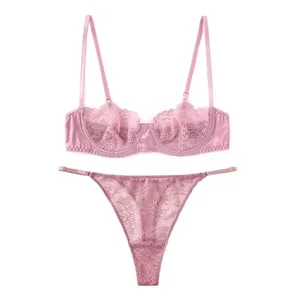 Ultratynd blonde bh og trusser Sexet Lingeri Undertøj Sæt Perspektiv Fristelse Sexet Gennemsigtig BH Sæt Fransk BH Pink 2024