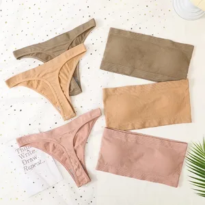 Vrouwen strapless bh en slipje set bandeau bh hoge taille string naadloos ondergoed sexy tube beha vrouwelijke sexy lingerie set m-xl