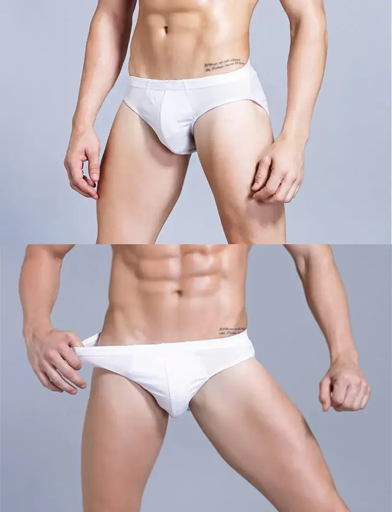 Men's Underwear Pure White Cotton Triangle Briefs Simple Comfort Breathable Underpants