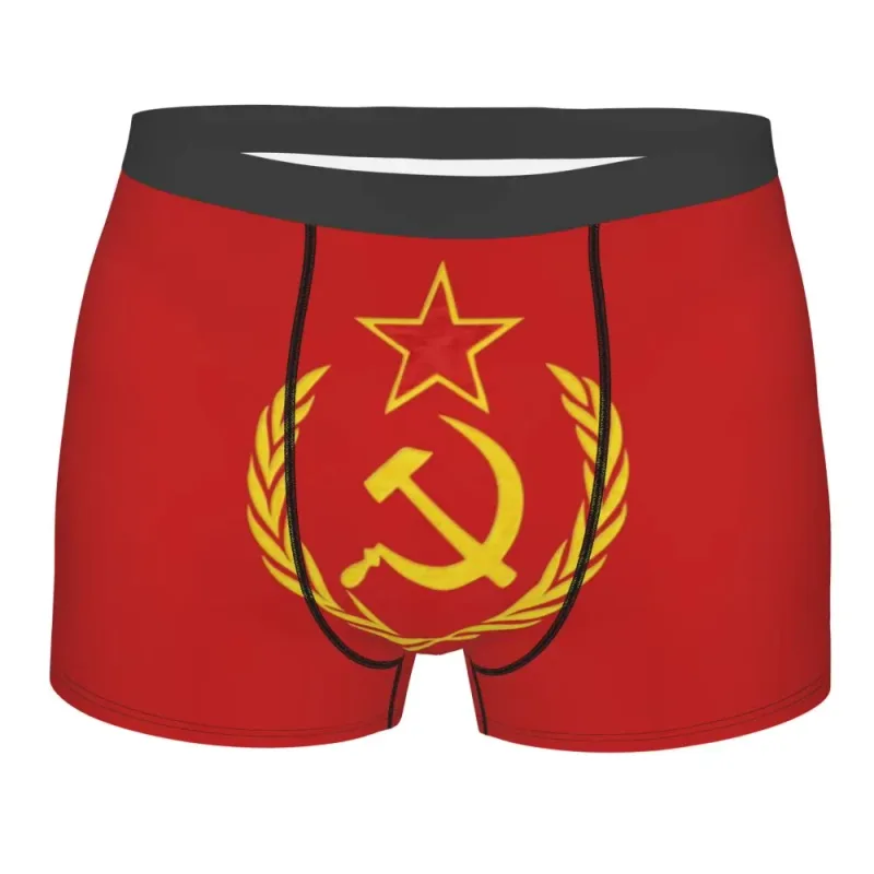 Marteau et faucille CCCP drapeau soviétique russe sous-vêtements hommes Sexy impression personnalisé Boxer Shorts culottes slips doux caleçons