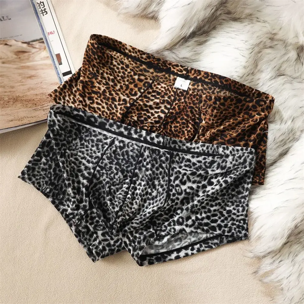 Heiße Männer Niedrige Taille Sexy Leopardenmuster Boxershorts Bequeme Sommer Dünne Männliche Stamm Unterwäsche Plus Größe