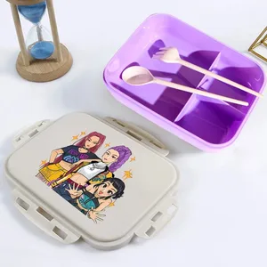 Demon Hunters Lunch Box for Boy Girl Cute Mira Zoey Jinu Portable Plastic Bento Box with Dinnerware Food Fruit Container