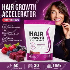 Hair Growth Soft Chews – อาหารเสริมวิตามินซีและอีสำหรับผมหนาขึ้นและดูมีสุขภาพดี – รสเบอร์รี่ – เคี้ยวนุ่ม 60 ชิ้น