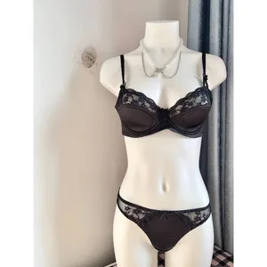 Beliebtes rotes Spitzen-Minimizer-BH-Set für Damen, halbe Körbchen, ultradünn, große Brust, weicher Halt, Brautparty, Flitterwochen, Ausgehen, 32–38 Anzug