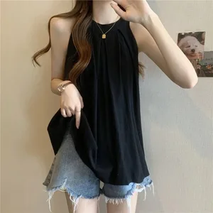Bez rękawów Off Shoulder luźne koreańskie topy Tees odzież damska nowa prostota młodzieżowa ulica Casual t-shirty słodki trend lato