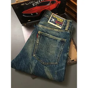 Heavy duty denim pants for men nostalgic trend 2025 new style distressed washed loose straight leg scratch jeans
