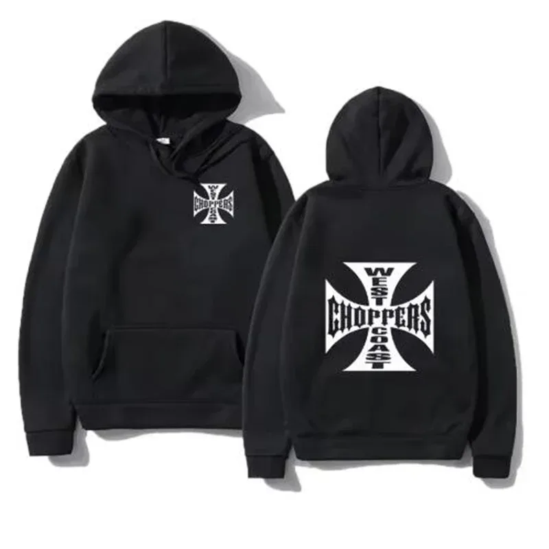 سترة West Coast Iron Cross Choppers مطبوعة للرجال بغطاء للرأس، سترة رائعة للجنسين، سترة صوف كبيرة الحجم، ملابس الشارع الشهير