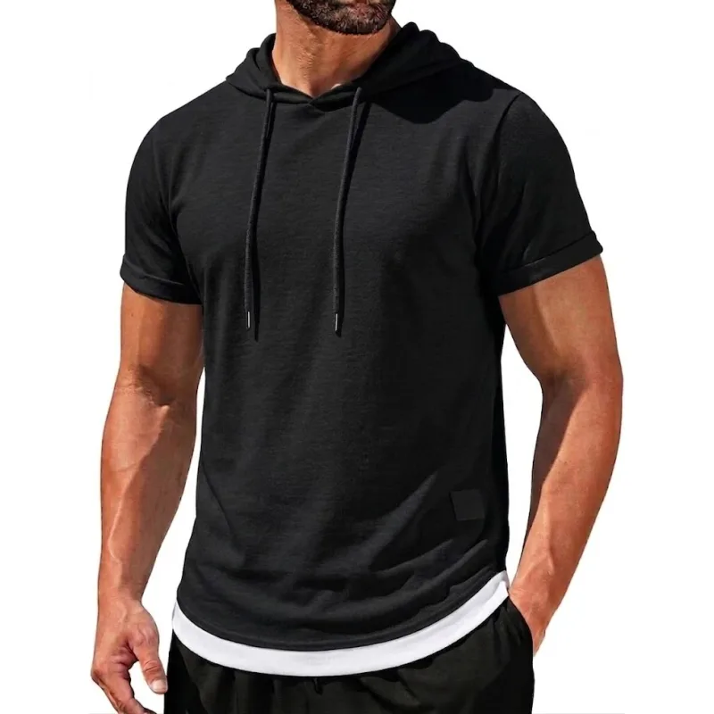 Lelaki Hoodie Lengan Pendek Musim Panas Baju-T Nipis Kasual Hoodies Pullover Ringan Baju Sweat Bernafas Korea Streetwear Lelaki Gim