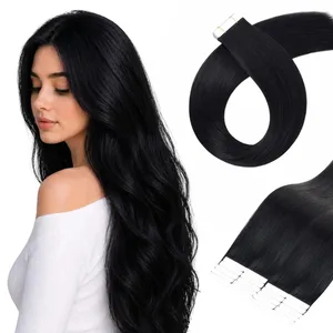 Tape in Hair Extensions Human Hair #1B 26Inch Invisible Seamless Tape for Hair Extensions Tape Ins Glue in Remy Human Hair for Women