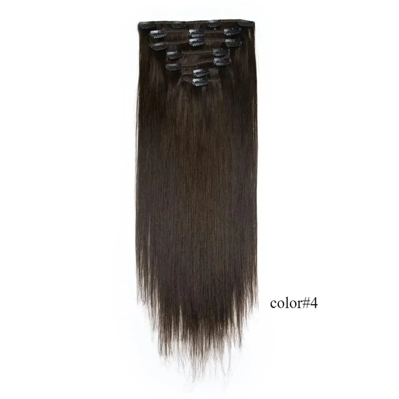 7PCS Seamless Clip in Human Hair Extensions 14-22 Inch Dark Brown to Chestnut Brown Ombre Double Weft Remy Hair for Women Natura