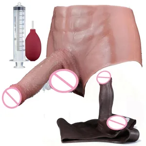 Schwarzer nackter Strapon, großer realistischer Ejakulationsdildo, Silikon-Spritzhöschen mit simuliertem, massivem Penis, Sexspielzeug für Frauen