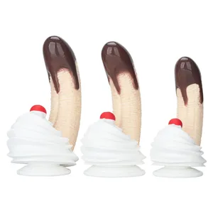 Banana Sundae Silikondildo mit starkem Saugnapf, cremefarbenes und Kirschdesign, drei Größen, Sexspielzeug aus lebensmittelechtem Silikon für Unisex