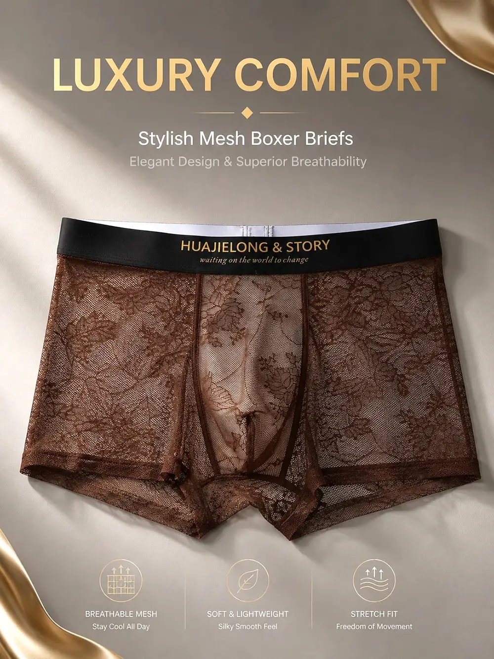 1/3PCS Sexy Del Merletto Floreale Maglia Scava Fuori Gli Uomini Della Biancheria Intima Fredda di Seta del Ghiaccio Traspirante Mesh Biforcazione Boxer Uomo di Alta Elastico Mutandine da uomo