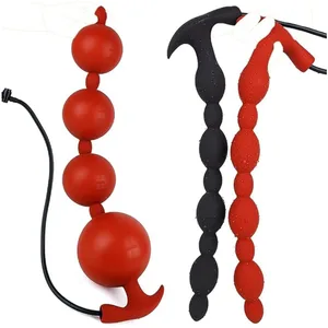Extra Long Inflatable Anal Beads Butt Plug Dildo Malaking Silicone Adjustable Size Malaki Makapal 4 Balls Bead na may T-Base Adult Sex Toys