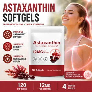 Astaxanthin Supplement 12 mg měkké gely z mikrořas s podporou antioxidantů pro zdraví pokožky a zdravé stárnutí Počet 120